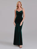 Sexy Cowl Halter Mermaid Velvet Long Bridesmaid Dresses With Crisscross Back