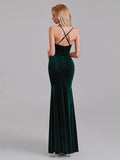 Sexy Cowl Halter Mermaid Velvet Long Bridesmaid Dresses With Crisscross Back