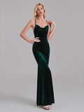 Sexy Cowl Halter Mermaid Velvet Long Bridesmaid Dresses With Crisscross Back