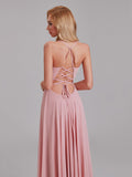 Charming A-Line V-Neck Spaghetti Straps Long Bridesmaid Dress With Slit