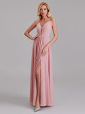 Charming A-Line V-Neck Spaghetti Straps Long Bridesmaid Dress With Slit