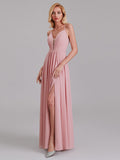 Charming A-Line V-Neck Spaghetti Straps Long Bridesmaid Dress With Slit