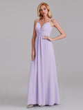 Simple A-Line Spaghetti Straps Pleated Chiffon Floor-Length Bridesmaid Dress