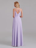 Simple A-Line Spaghetti Straps Pleated Chiffon Floor-Length Bridesmaid Dress