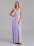 Simple A-Line Spaghetti Straps Pleated Chiffon Floor-Length Bridesmaid Dress