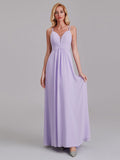 Simple A-Line Spaghetti Straps Pleated Chiffon Floor-Length Bridesmaid Dress