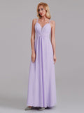 Simple A-Line Spaghetti Straps Pleated Chiffon Floor-Length Bridesmaid Dress