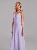 Simple A-Line Spaghetti Straps Pleated Chiffon Floor-Length Bridesmaid Dress