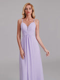 Simple A-Line Spaghetti Straps Pleated Chiffon Floor-Length Bridesmaid Dress