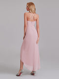 Sheath V-Neck Spaghetti Straps Chiffon Anckle Length Bridesmaid Dresses With Slit