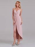 Sheath V-Neck Spaghetti Straps Chiffon Anckle Length Bridesmaid Dresses With Slit