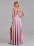 New Arrival Sheath Spaghetti Straps Long Bridesmaid Dress With Slit