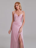 New Arrival Sheath Spaghetti Straps Long Bridesmaid Dress With Slit