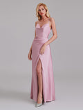 New Arrival Sheath Spaghetti Straps Long Bridesmaid Dress With Slit