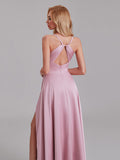 New Arrival Sheath Spaghetti Straps Long Bridesmaid Dress With Slit