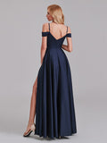 A-Line Spaghetti Straps Off The Shoulder Bridesmaid Dresses With Slit