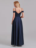 A-Line Spaghetti Straps Off The Shoulder Bridesmaid Dresses With Slit