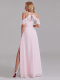 V-Neck Spaghetti Straps Side Slit Chiffon Long Bridesmaid Dress