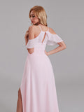 V-Neck Spaghetti Straps Side Slit Chiffon Long Bridesmaid Dress