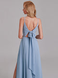 V-Neck Spaghetti Straps Chiffon Floor-Length Bridesmaid Dress With Slit