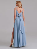 V-Neck Spaghetti Straps Chiffon Floor-Length Bridesmaid Dress With Slit