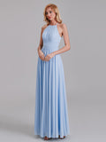 New A-Line Halter Pleated Chiffon Floor-Length Bridesmaid Dresses