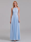 New A-Line Halter Pleated Chiffon Floor-Length Bridesmaid Dresses