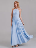 New A-Line Halter Pleated Chiffon Floor-Length Bridesmaid Dresses