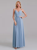 A-Line V-Neck Spaghetti Straps Chiffon Pleated Bridesmaid Dress