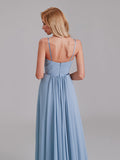 A-Line V-Neck Spaghetti Straps Chiffon Pleated Bridesmaid Dress