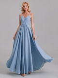 A-Line V-Neck Spaghetti Straps Chiffon Pleated Bridesmaid Dress