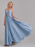 A-Line V-Neck Spaghetti Straps Chiffon Pleated Bridesmaid Dress