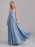 A-Line V-Neck Spaghetti Straps Chiffon Pleated Bridesmaid Dress