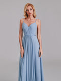 A-Line V-Neck Spaghetti Straps Chiffon Pleated Bridesmaid Dress