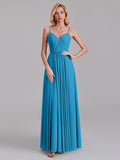 A-Line V-Neck Spaghetti Straps Chiffon Pleated Bridesmaid Dress