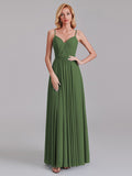 A-Line V-Neck Spaghetti Straps Chiffon Pleated Bridesmaid Dress