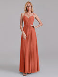 A-Line V-Neck Spaghetti Straps Chiffon Pleated Bridesmaid Dress