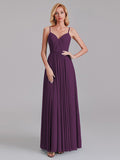 A-Line V-Neck Spaghetti Straps Chiffon Pleated Bridesmaid Dress