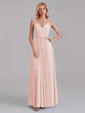 A-Line V-Neck Spaghetti Straps Chiffon Pleated Bridesmaid Dress