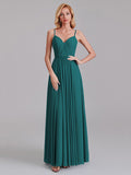 A-Line V-Neck Spaghetti Straps Chiffon Pleated Bridesmaid Dress