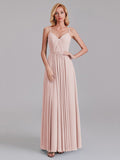 A-Line V-Neck Spaghetti Straps Chiffon Pleated Bridesmaid Dress