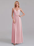 A-Line V-Neck Spaghetti Straps Chiffon Pleated Bridesmaid Dress