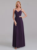 A-Line V-Neck Spaghetti Straps Chiffon Pleated Bridesmaid Dress
