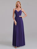 A-Line V-Neck Spaghetti Straps Chiffon Pleated Bridesmaid Dress