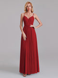 A-Line V-Neck Spaghetti Straps Chiffon Pleated Bridesmaid Dress