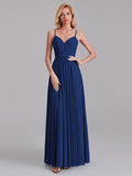 A-Line V-Neck Spaghetti Straps Chiffon Pleated Bridesmaid Dress