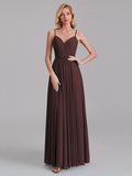 A-Line V-Neck Spaghetti Straps Chiffon Pleated Bridesmaid Dress