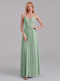 A-Line V-Neck Spaghetti Straps Chiffon Pleated Bridesmaid Dress