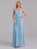 A-Line V-Neck Spaghetti Straps Chiffon Pleated Bridesmaid Dress