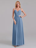 A-Line V-Neck Spaghetti Straps Chiffon Pleated Bridesmaid Dress